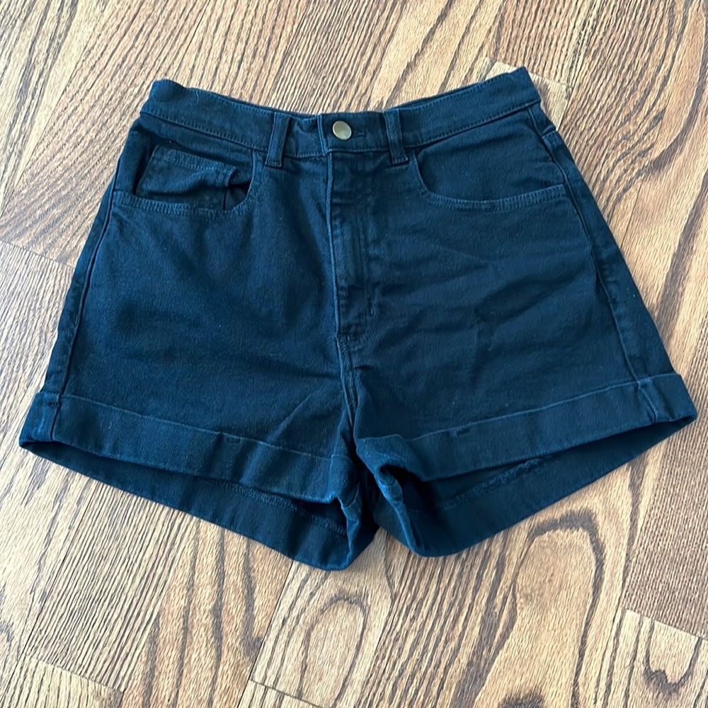 American Apparel Women’s Black Denim High-Waist Cuff Short